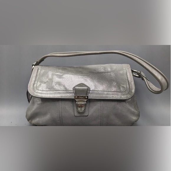 Coach Handbags - Authentic Coach Poppy Silver Leather Layla Shoulder Bag Y2K